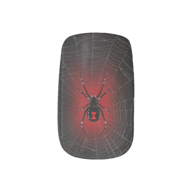 Glow Red Spider Web Black Gothic Halloween  Minx Nail Art (Left Thumb)