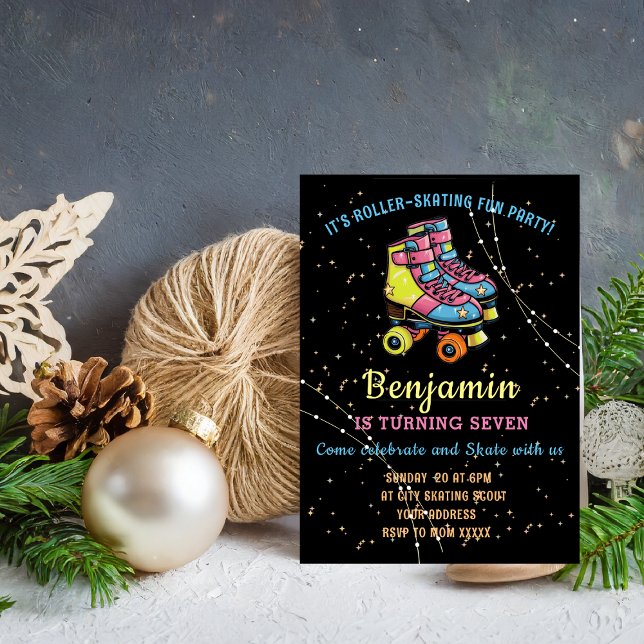 Glow & Roll Birthday bash Custom black Invitation (Creator Uploaded)