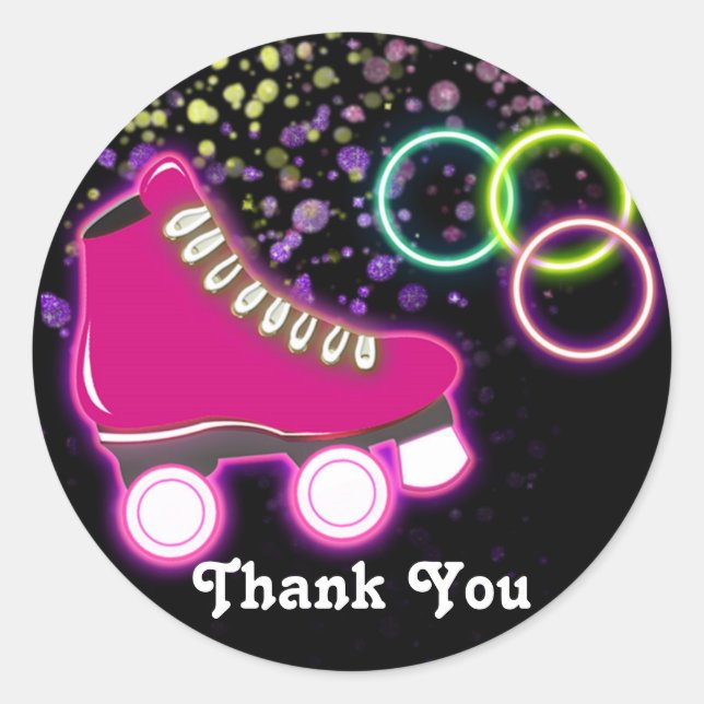 Glow Roller Skate Birthday Party Favor Sticker (Front)