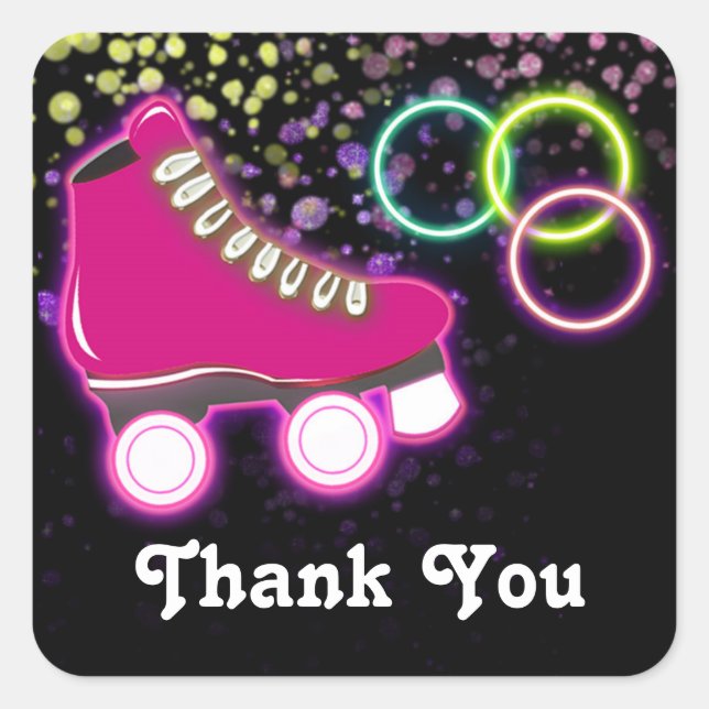 Glow Roller Skate Birthday Party Favor Sticker (Front)