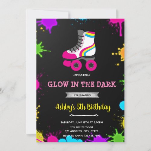 Glow roller skate party invitation