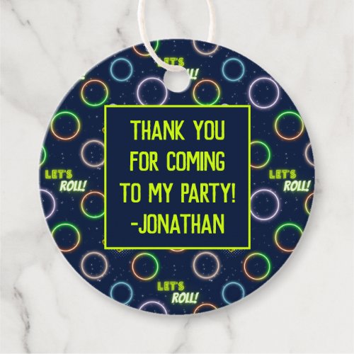 Glow Roller Skating Boys Birthday Party Blue Neon  Favor Tags