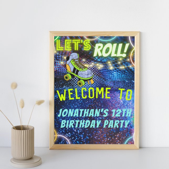 Glow Roller Skating Boys Birthday Party Welcome  Poster (Creator Uploaded)