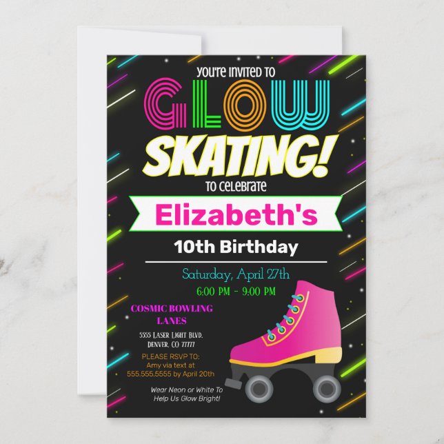 Glow Skating Birthday Invitation (Front)
