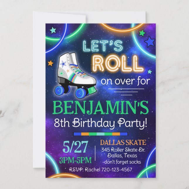 Glow Skating Invitation, Roller Skating Invitation (Front)