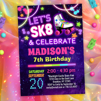 Glow Skating SK8 & Celebrate Birthday Party Invitation