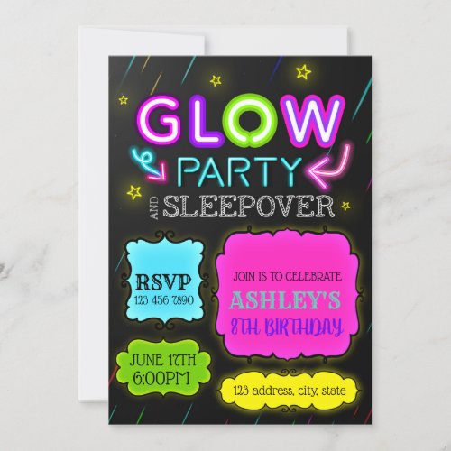 Glow sleepover party invitation