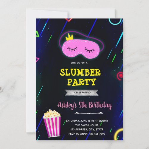 Glow slumber party invitation