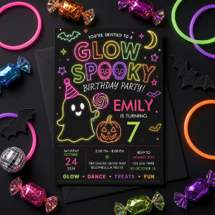 Glow Spooky Neon Halloween Kids Birthday Party Invitation