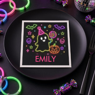 Glow Spooky Personalized Neon Ghost Halloween Napkins