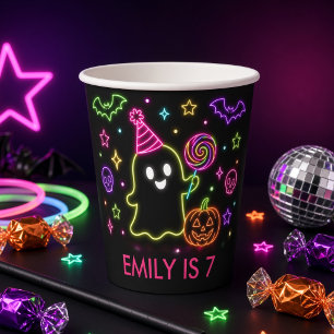 Glow Spooky Personalized Neon Ghost Halloween Paper Cups