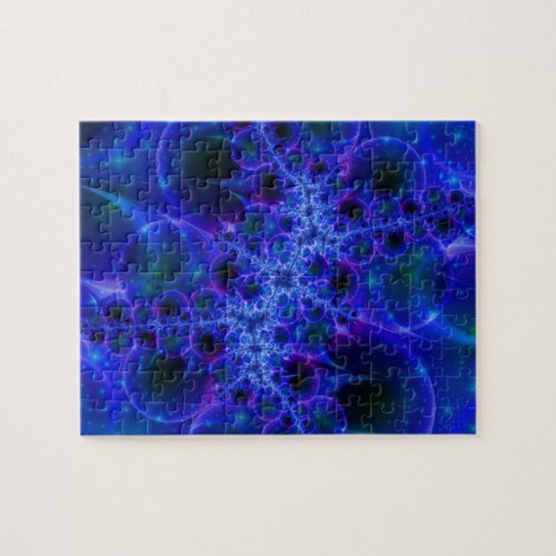 Glow Stars  Blue and White Fractal Art Jigsaw Puzzle