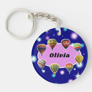 Glow Stars Name Pink Blue Hot Air Balloons   Keychain
