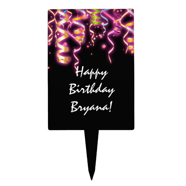 Glow Streamers Birthday Party Cake Pick Topper (Front)