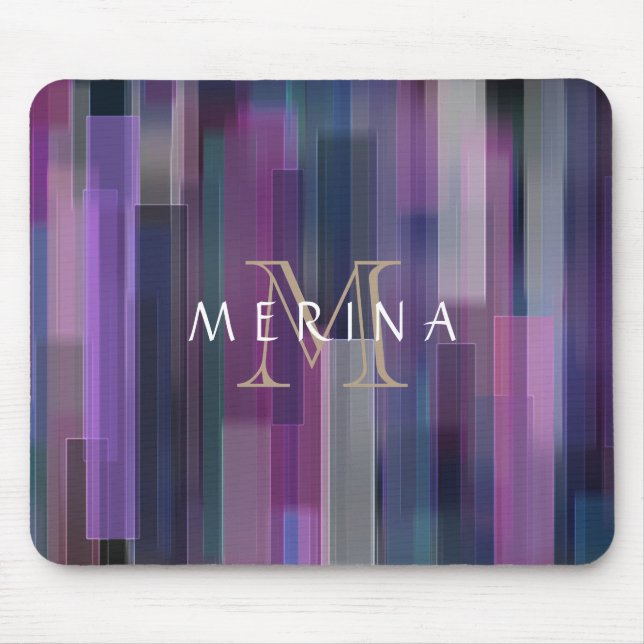 Glow Striped Pattern Monogram Personalize Mouse Pad (Front)