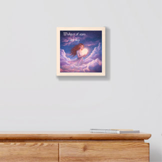 Glow – Surreal Woman in Starry Sky Wood Photo Tile