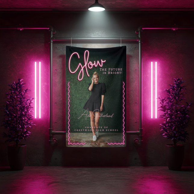 Glow The Future is Bright Fun Pink Neon Graduation Banner (Glow The Future is Bright Fun Pink Neon Graduation Banner)