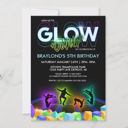 Glow Trampoline Park Party Invitation