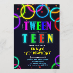 Glow tween to teen birthday invitation card