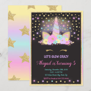 Glow Unicorn Invitation, Unicorn Invitation