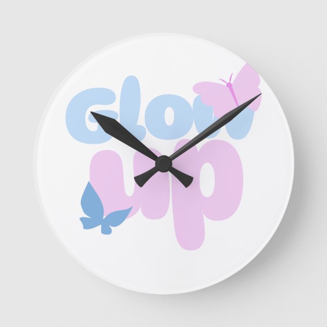 Glow Up Bold Butterfly Aesthetic Design Round Clock (Front)