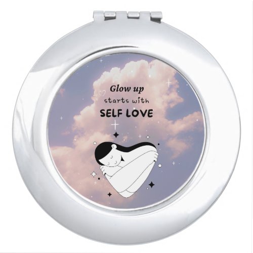 Glow up starts with self love Doodle Cloud Star Compact Mirror