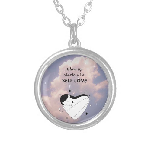 Glow up starts with self love Doodle Cloud Star Silver Plated Necklace