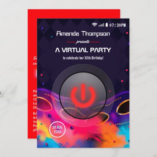 Glow Virtual Birthday Party Invitation