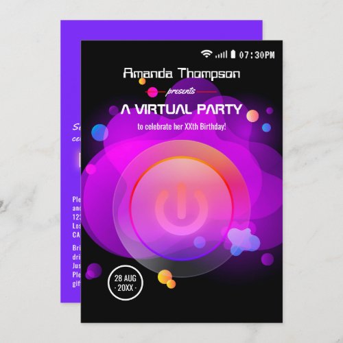 Glow Virtual Birthday Party Invitation