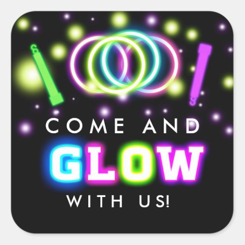 GLOW with us Neon Lights Birthday Party Stickers