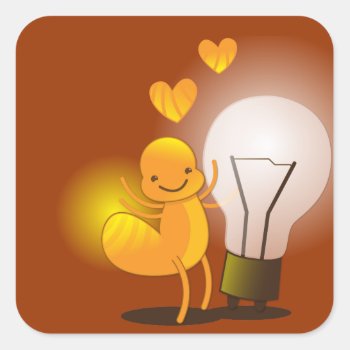 Glow Worm! With A Light Globe Super Cute! Square Sticker by JazzyDesigner at Zazzle