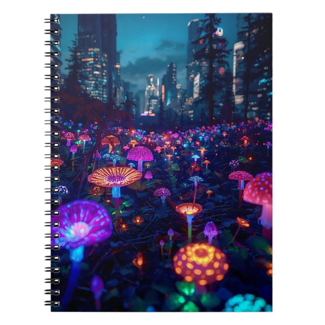 Glowfall Grove Notebook | Neon AI Art (Front)