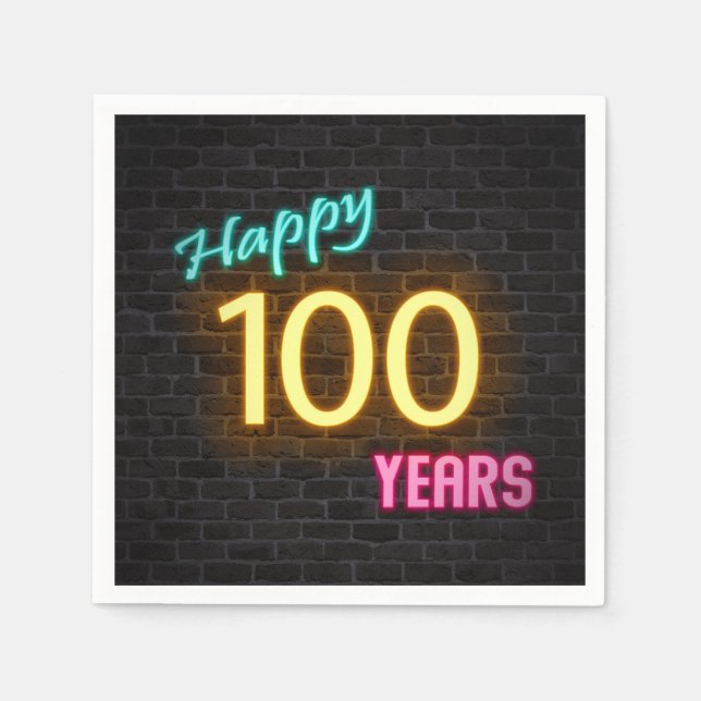 glowing 100 neon sign on brick wall napkins (Front)