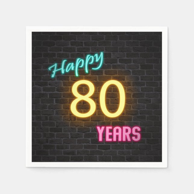 glowing 80 neon sign on brick wall napkins (Front)