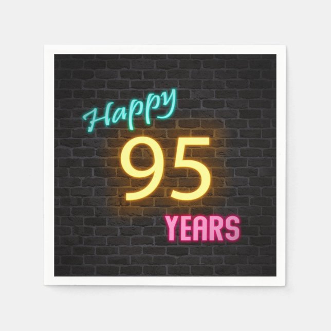 glowing 95 neon sign on brick wall napkins (Front)