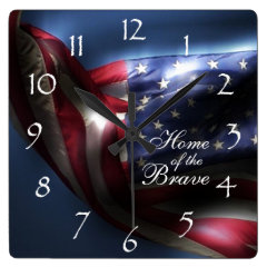 Glowing American Flag/Home of the Brave Square Wall Clock