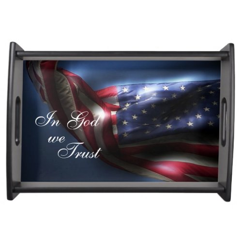 Glowing American Flag_In God we Trust Serving Tray
