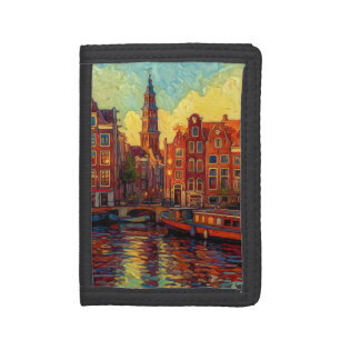 Glowing Amsterdam Night   Van Gogh Style Cityscape Trifold Wallet