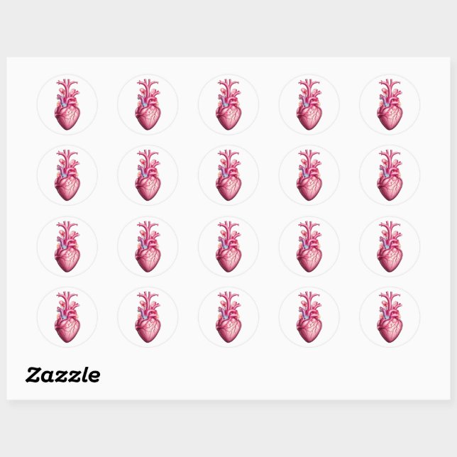 glowing anatomical heart  classic round sticker (Sheet)