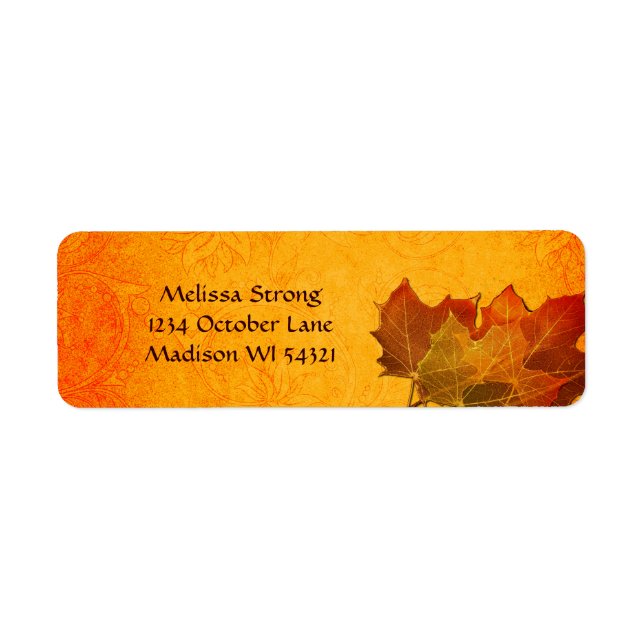Glowing Autumn Leaves in Orange Custom Label (Front)