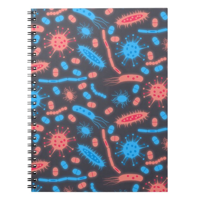 Glowing Bacteria Microorganism pink blue Notebook (Front)