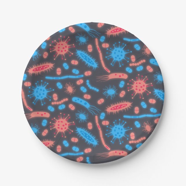 Glowing Bacteria Microorganism pink blue Paper Plates (Front)