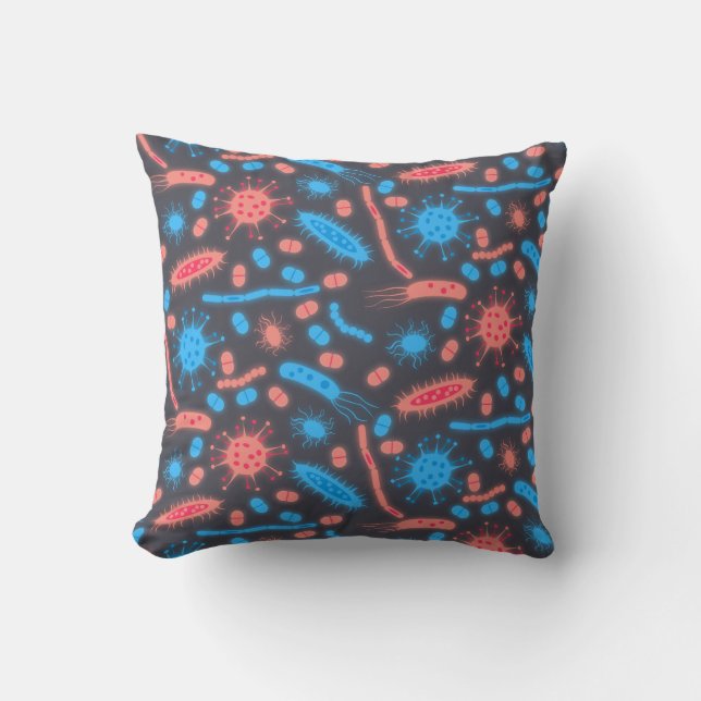 Glowing Bacteria Microorganism pink blue Throw Pillow (Front)
