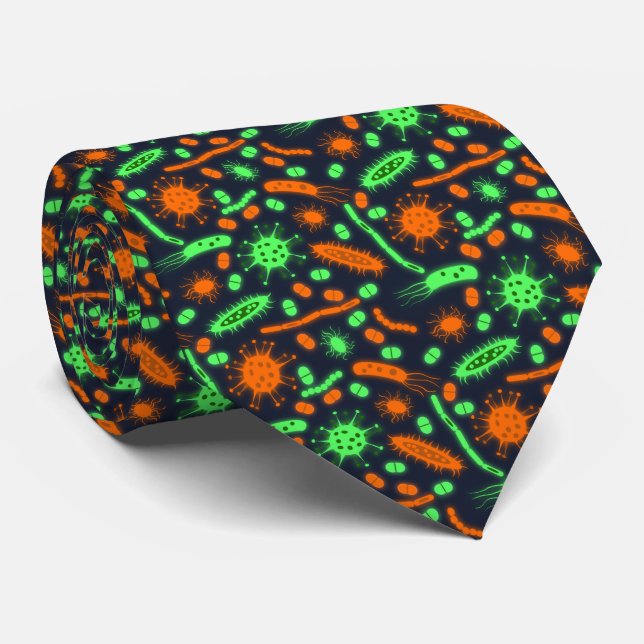 Glowing Bacteria Microorganism toxic orange green Neck Tie (Rolled)