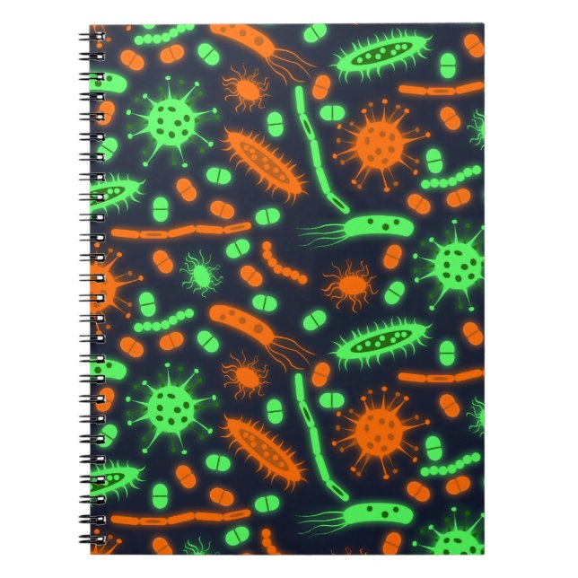 Glowing Bacteria Microorganism toxic orange green Notebook (Front)