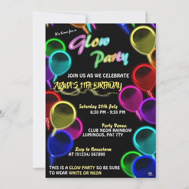 Glowing Balloons Glow Party Invitations (Front)