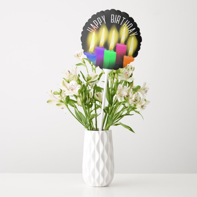 Glowing Birthday Candles On Black Balloon (Vase)