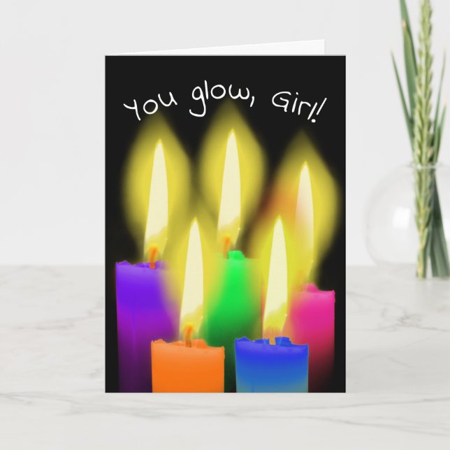 Glowing Birthday Candles On Black Card (Front)