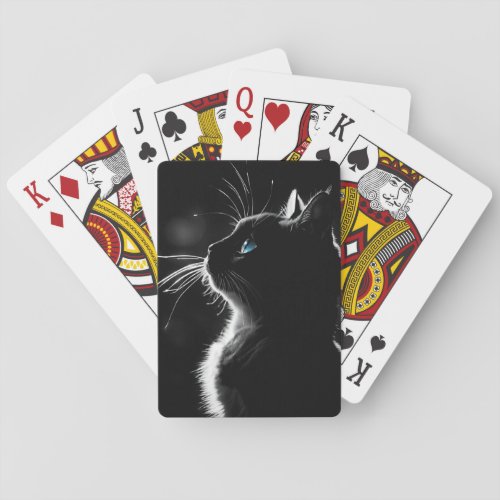 Glowing Black Cat Protrait With Blue Eye Playing Cards