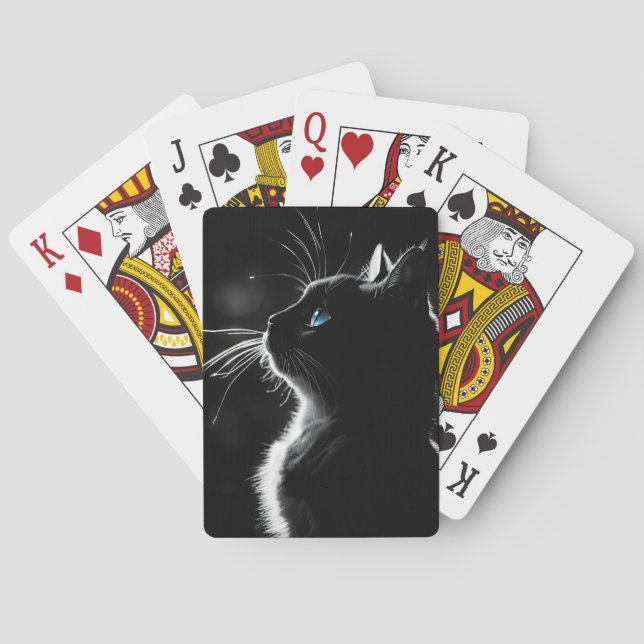 Glowing Black Cat Protrait With Blue Eye Poker Cards (Back)